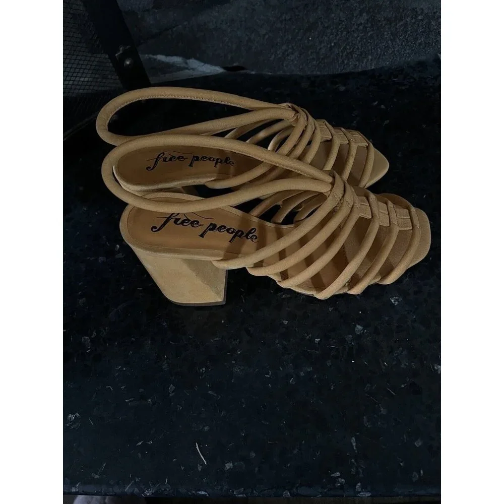 Free People Womens Colette Cinched Sandals Heel Orange Leather 37 / 7 US - Picture 4 of 16